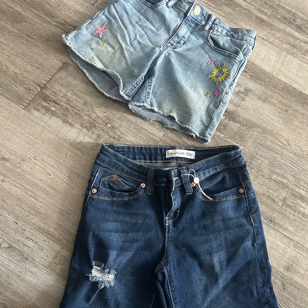 Embroidered Light Blue Denim Shorts